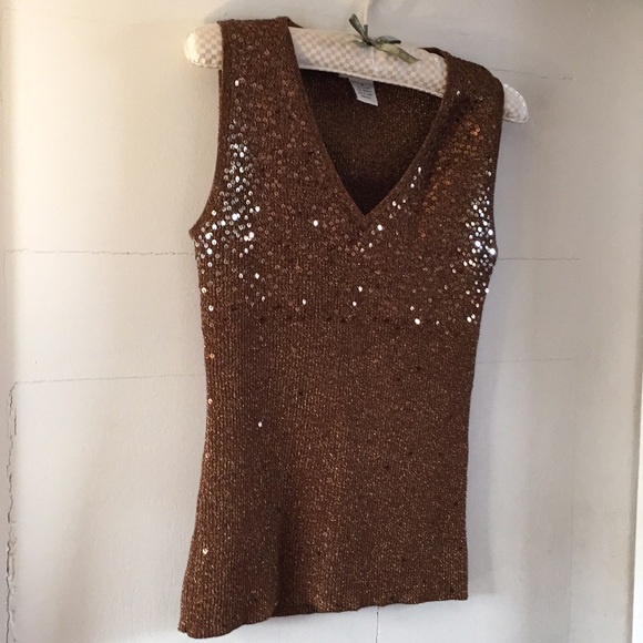 Bronze knit front sequined top - Picture 2 of 7